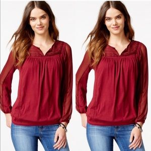 Lucky Brand Chiffon Mixed Top in Berry Size Small